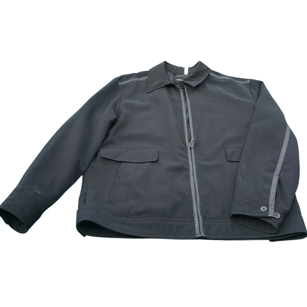 Claiborne Mens Full Zip Quilted Lined Jacket Black Faux Leather Trim Lrg *as is
